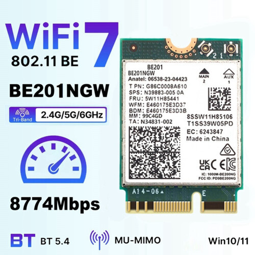 BE201 WIFI7 karta Trojpásmová 2.4G/5.8G/6G 8774Mbps BT5.4 WiFI 7 on OnBuy