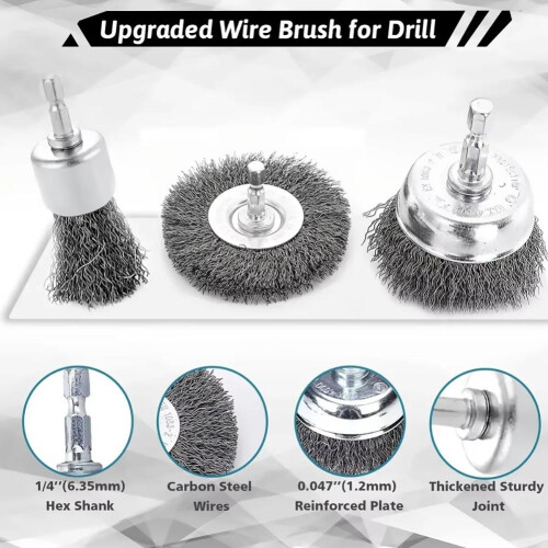 1/4 Inch Hex Shank Wire Brush Wheel Cup Brush Set 10 Pack Wire Brush 2
