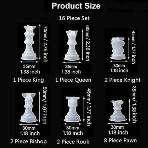 Lot de 16 moules d'échecs en silicone pour résine 1