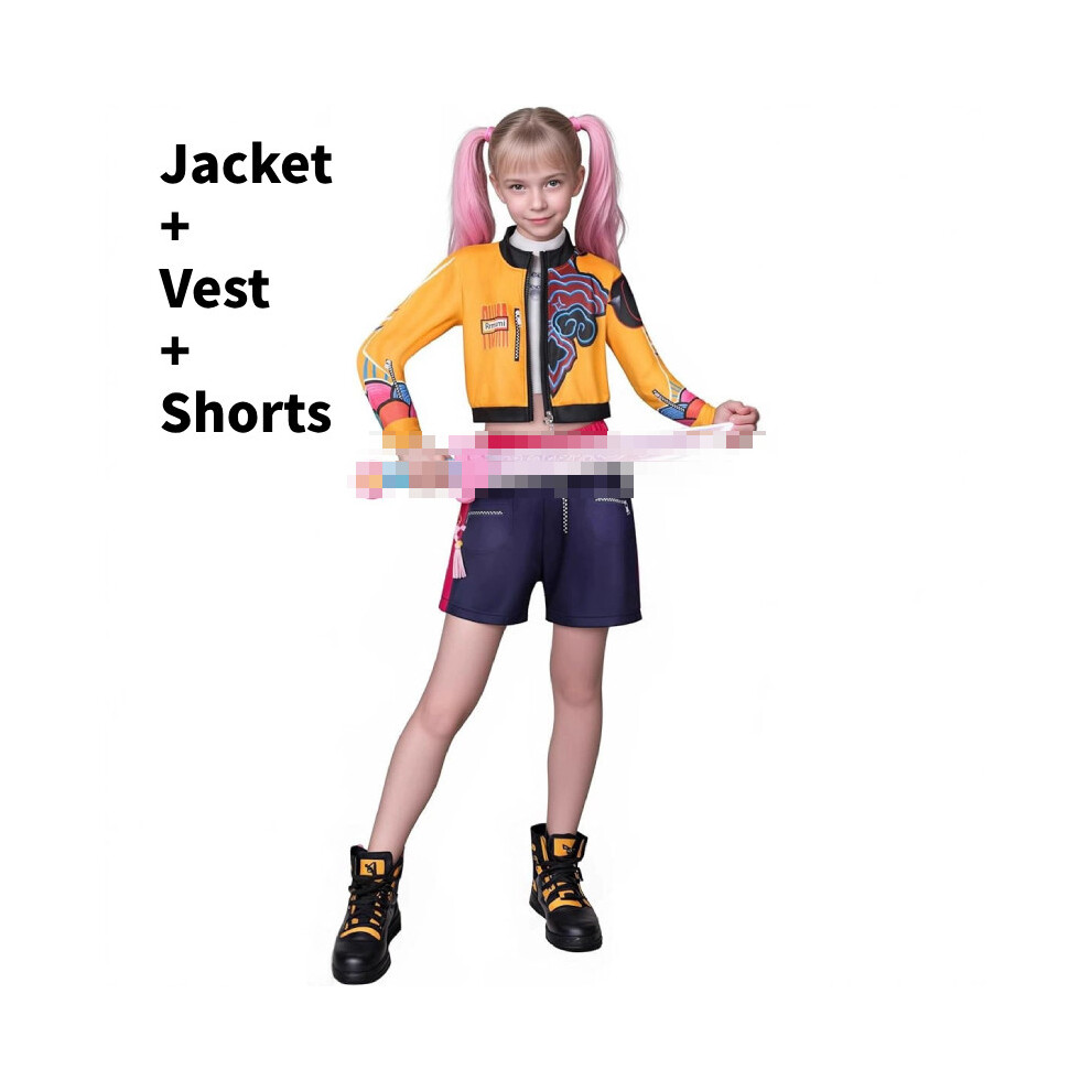 (Rumi, 130cm) Demon Hunters Kpop Rumi Mira Zoey Kids Cosplay Costume Halloween Dress Party