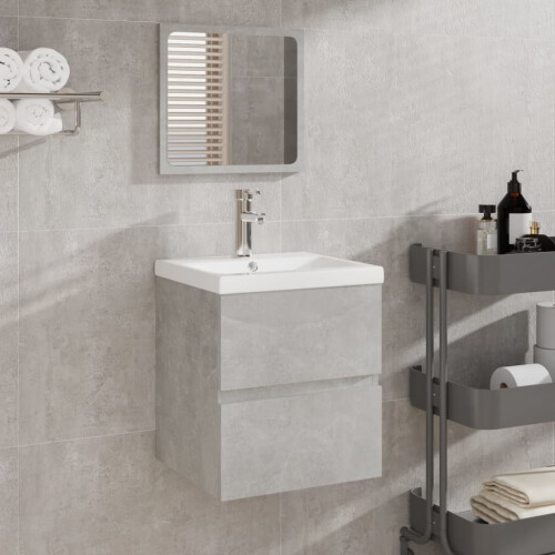 VidaXL Bathroom Cabinet with Mirror Concrete Grey Engineered Wood