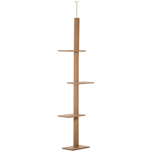 PawHut 260cm Floor To Ceiling Cat Tree for Indoor Cats w/ Adjustable Height - Brown