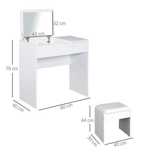 Homcom Dressing Table With Padded Stool-White