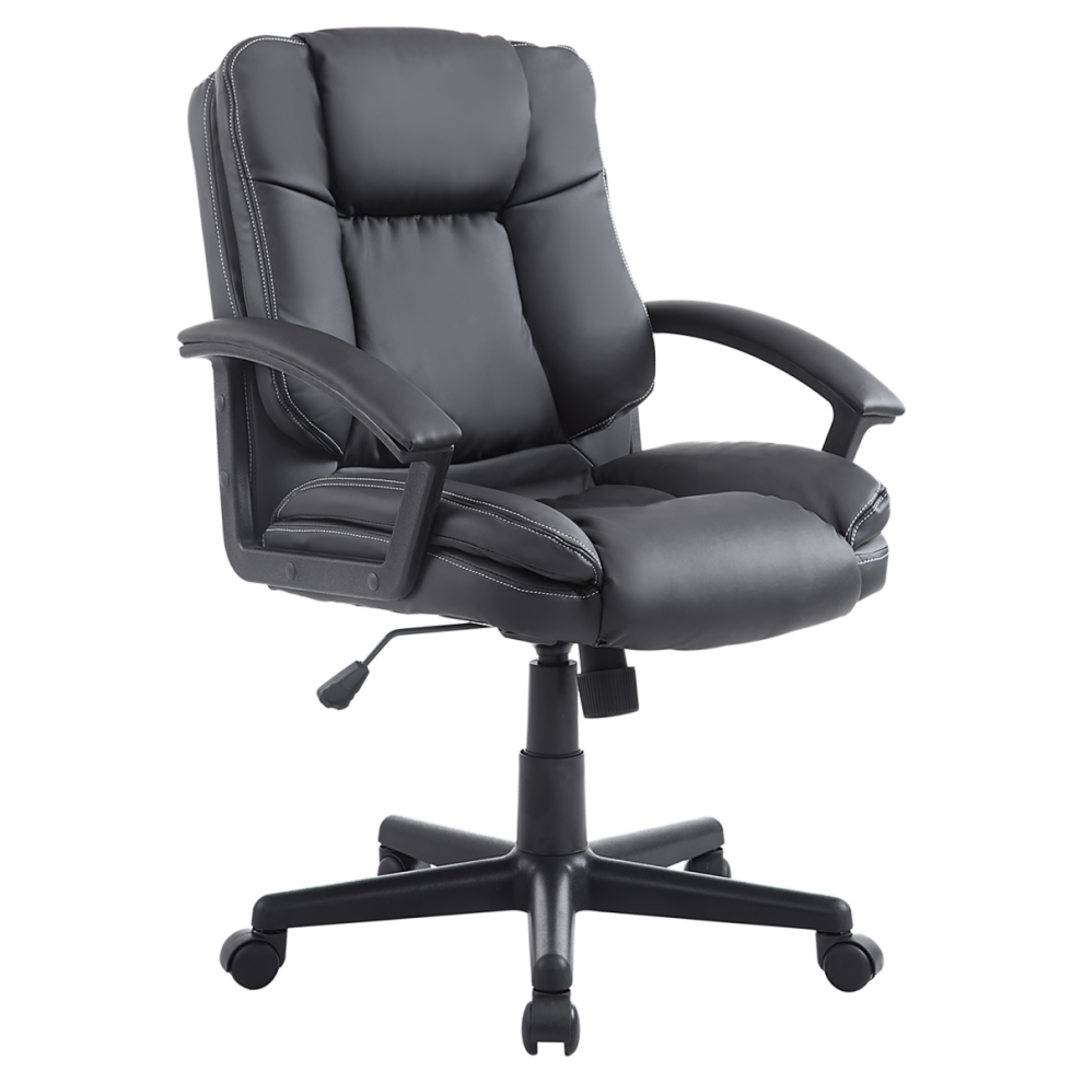 Swivel Executive Office Chair Mid Back PU Leather Chair w/ Arm, Black HOMCOM