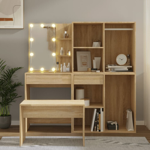 VidaXL vidaXL Dressing Table Set with LED Sonoma Oak Engineered Wood