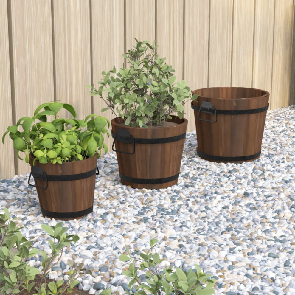 Vidaxl 3 Piece Wooden Bucket Planter Set Solid Wood Fir