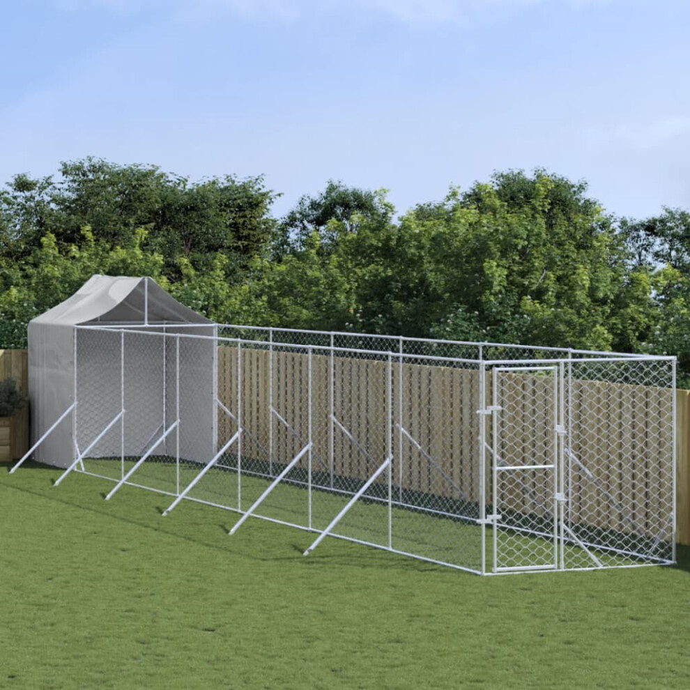 Vidaxl Outdoor Dog Kennel With Roof Silver 2X14x2.5 M Galvanised Steel