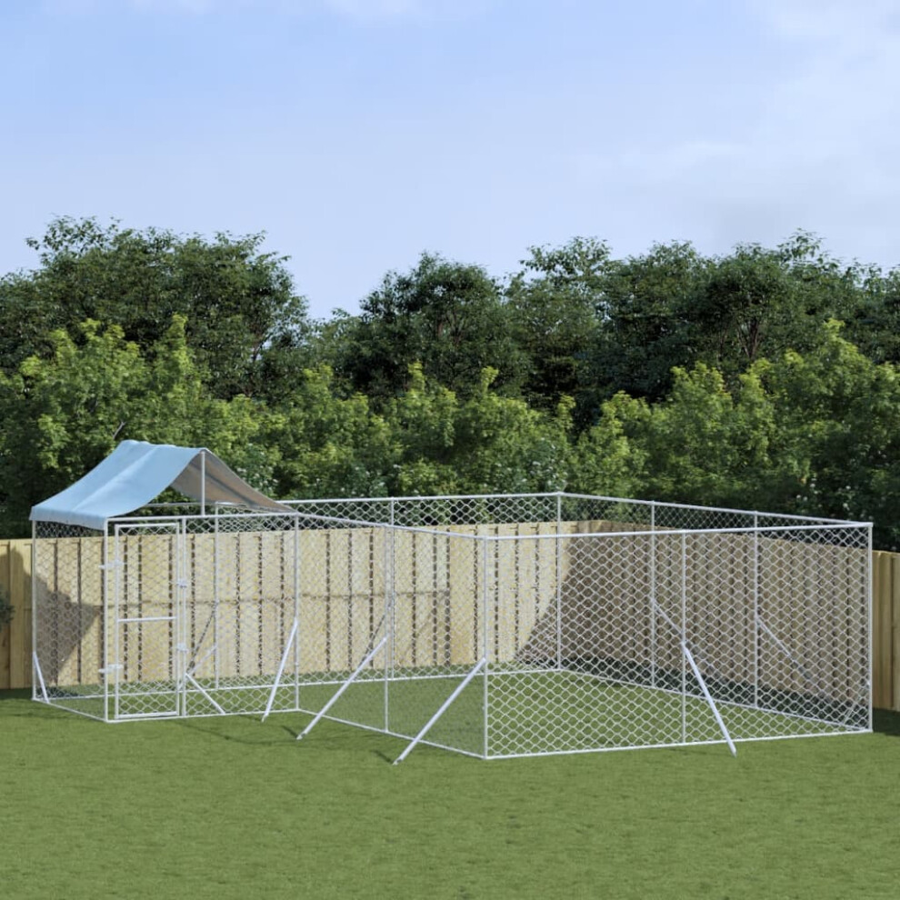 Vidaxl Outdoor Dog Kennel With Roof Silver 6X6x2.5 M Galvanised Steel