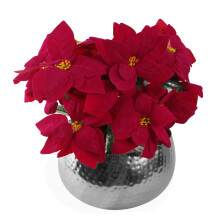 Artificial Christmas Xmas Poinsettias Silver Large Metal Planter