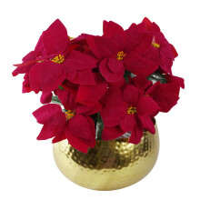 Artificial Christmas Xmas Poinsettias Gold Curve Large Metal Planter
