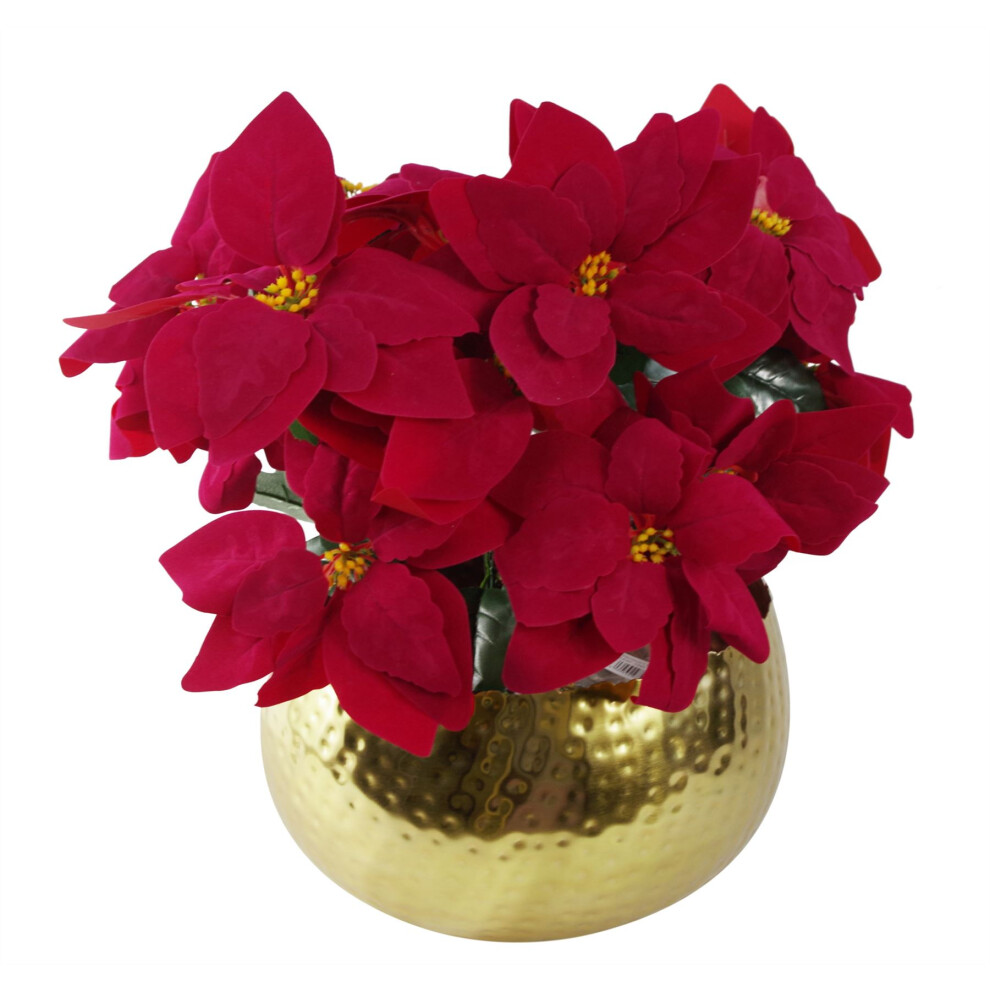 Leaf Artificial Christmas Xmas Poinsettias Gold Curve Large Metal Planter
