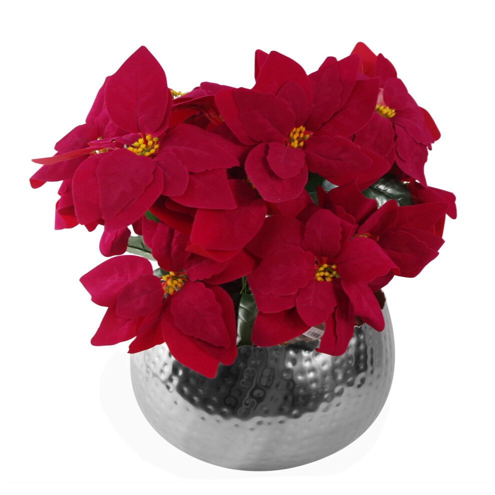 Leaf Artificial Christmas Xmas Poinsettias Silver Curve Large Metal Planter