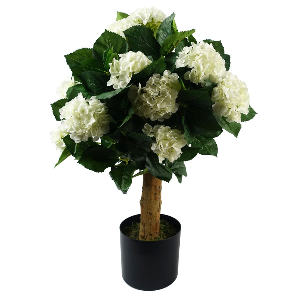 Leaf 75Cm Artificial Bush Hydrangea Plant Potted White