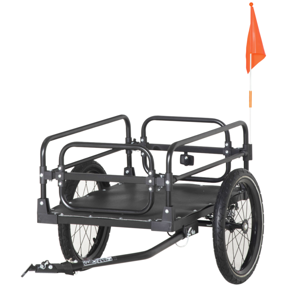 Homcom Bike Trailer Wagon Bicycle Cargo Trailer With Suspension, 2 Wheels, Black
