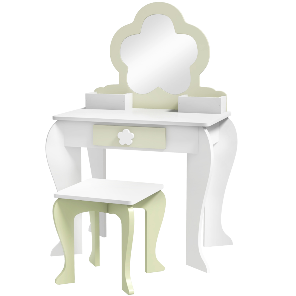 ZONEKIZ Kids Vanity Table Set, Beauty Flower Design, for Ages 3-6 Years - White