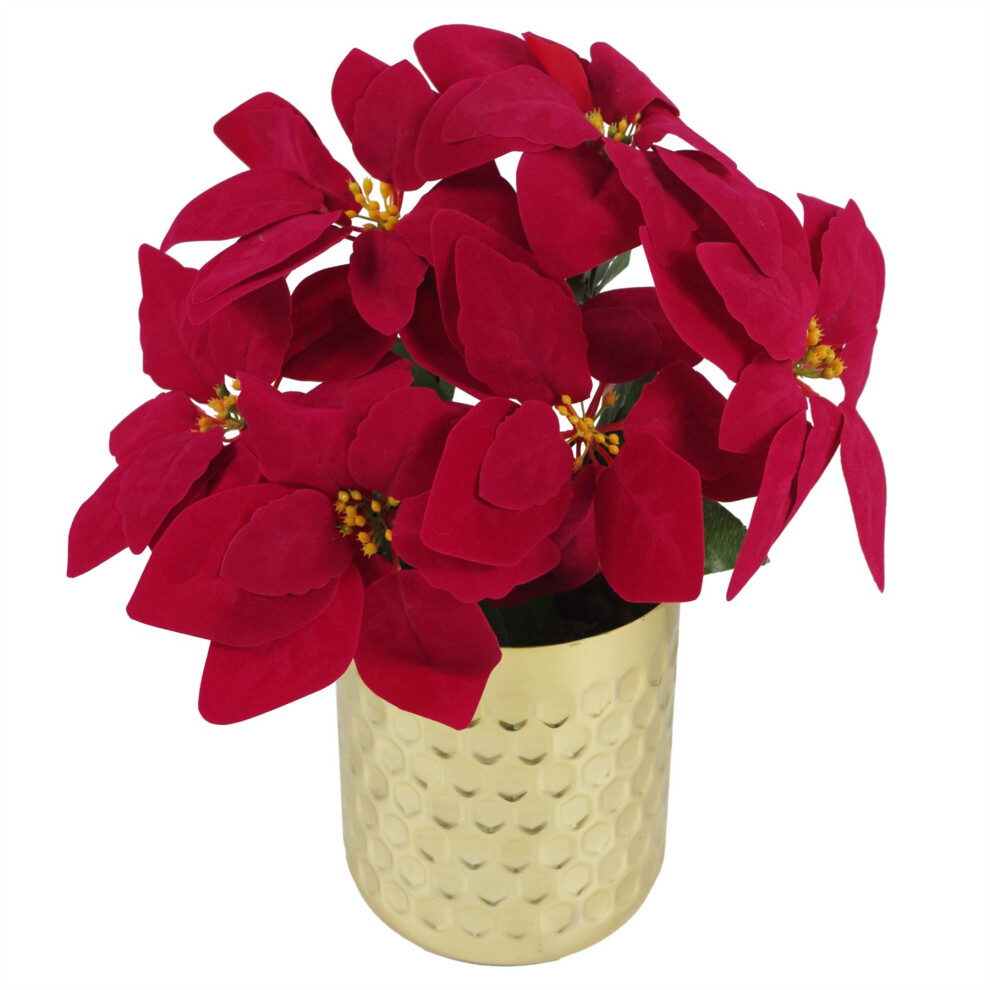 B&Q - Artificial Christmas Xmas Red Poinsettia 40Cm Gold Honeycomb Metal Planter - Image 5