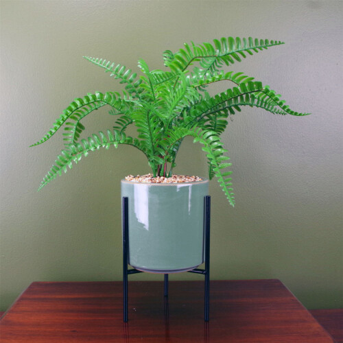 Leaf 40cm Artificial Fern Plant with Ceramic Planter & Stand