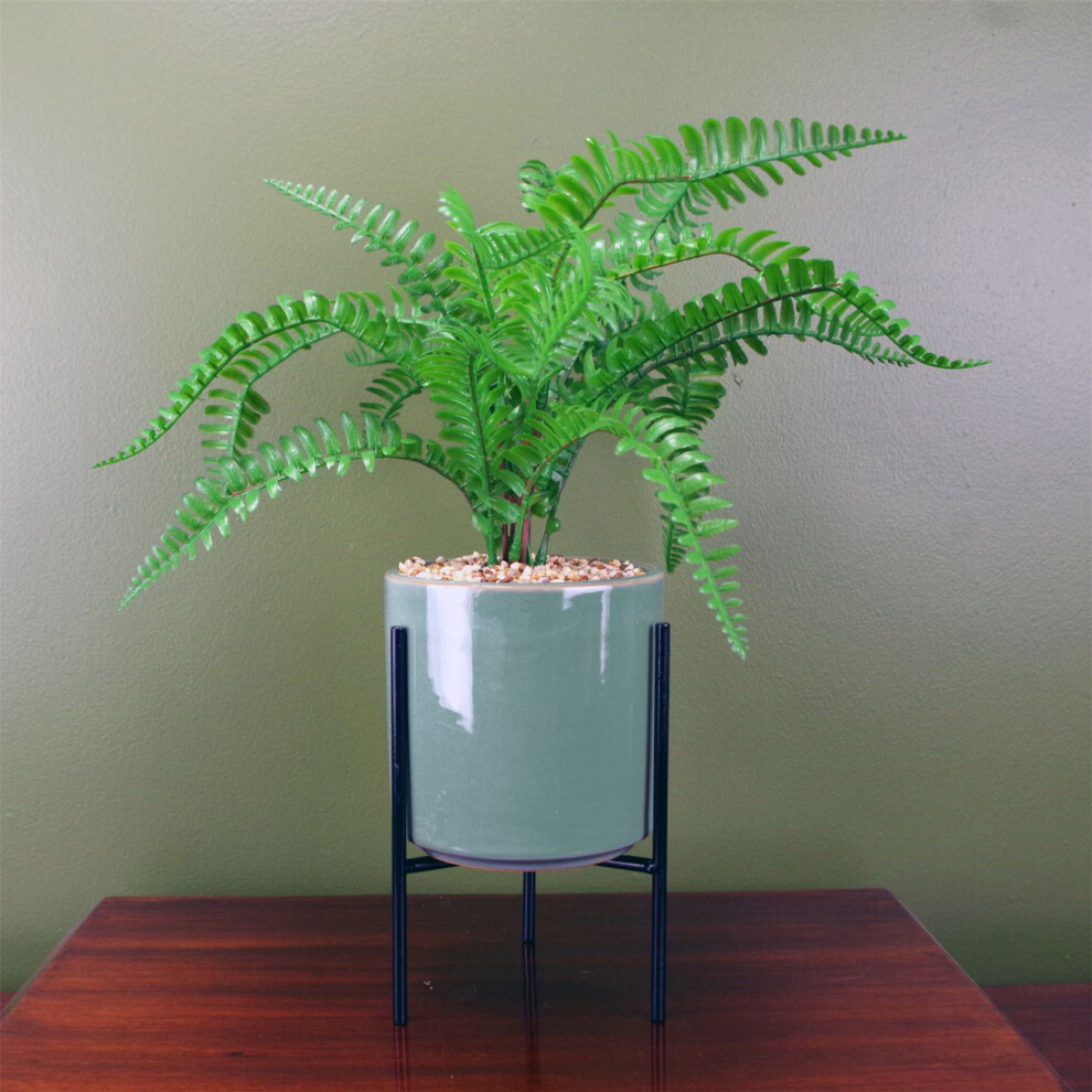 Leaf 40Cm Artificial Fern Plant With Ceramic Planter & Stand