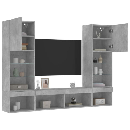 VidaXL vidaXL 5 Piece TV Wall Units with LED Concrete Grey Engineered Wood