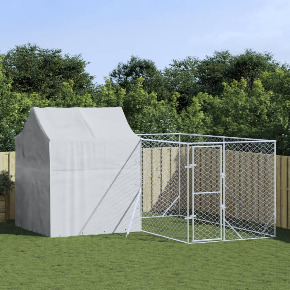 Vidaxl Outdoor Dog Kennel With Roof Silver 4X4x2.5 M Galvanised Steel