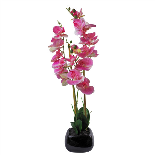 Leaf 70cm Artificial Orchid Light Pink with Black Ceramic Planter