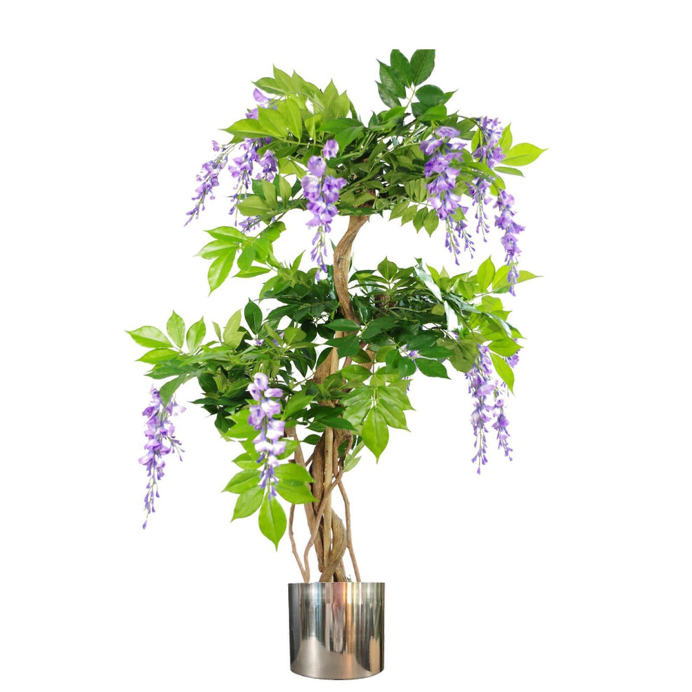 Leaf 110Cm Artificial Tree With Metal Planter Purple/Wisteria/Silver