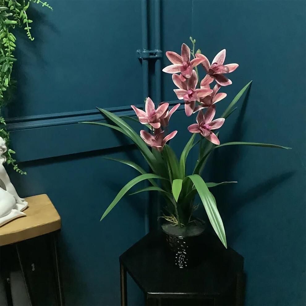 Leaf 50Cm Artificial Orchid In Ceramic Planter Dark/Pink