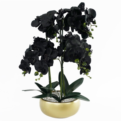 Leaf 60cm Orchid Artificial Black - Gold Ceramic Planter