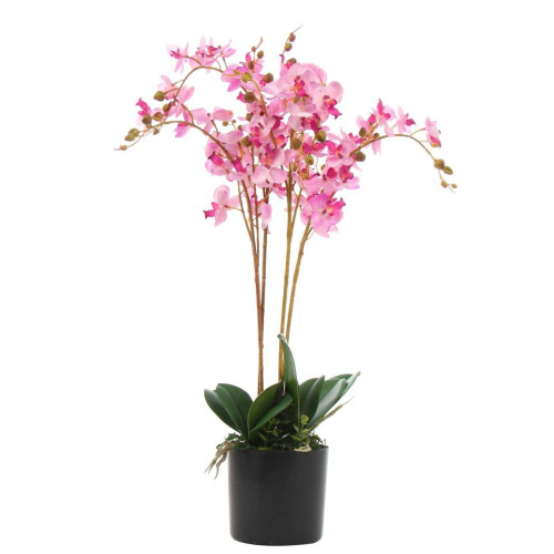 Leaf 60cm Artificial Luxury Orchid - Triple Stem - Pink Realistic Plant