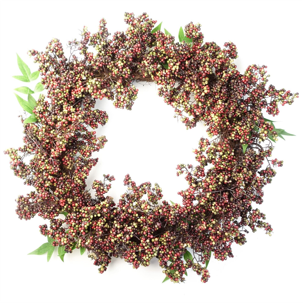 Leaf 55Cm Artificial Hanging Berry Wreath Black
