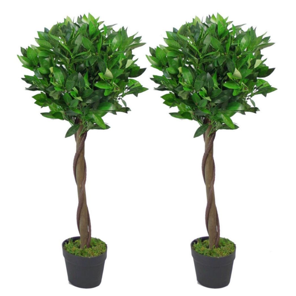 Leaf Design UK Pair of Artificial Bay Topiary Ball Trees, Green Twist, 90cm (3ft) - Image 5