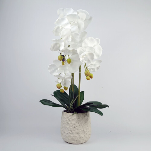 Leaf 60cm Pure White Artificial Orchid with Ceramic Bubble Planter