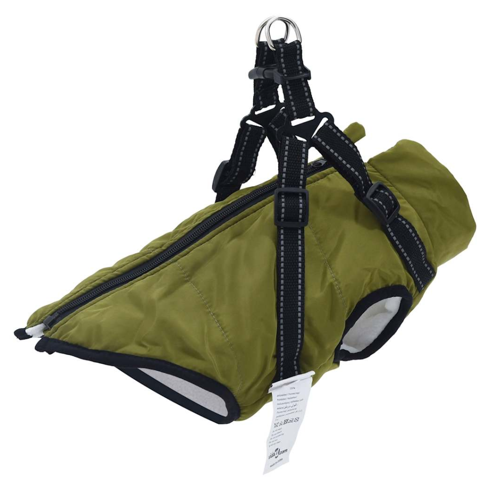 Vidaxl Dog Coat With Harness Waterproof Reflective Army Green S