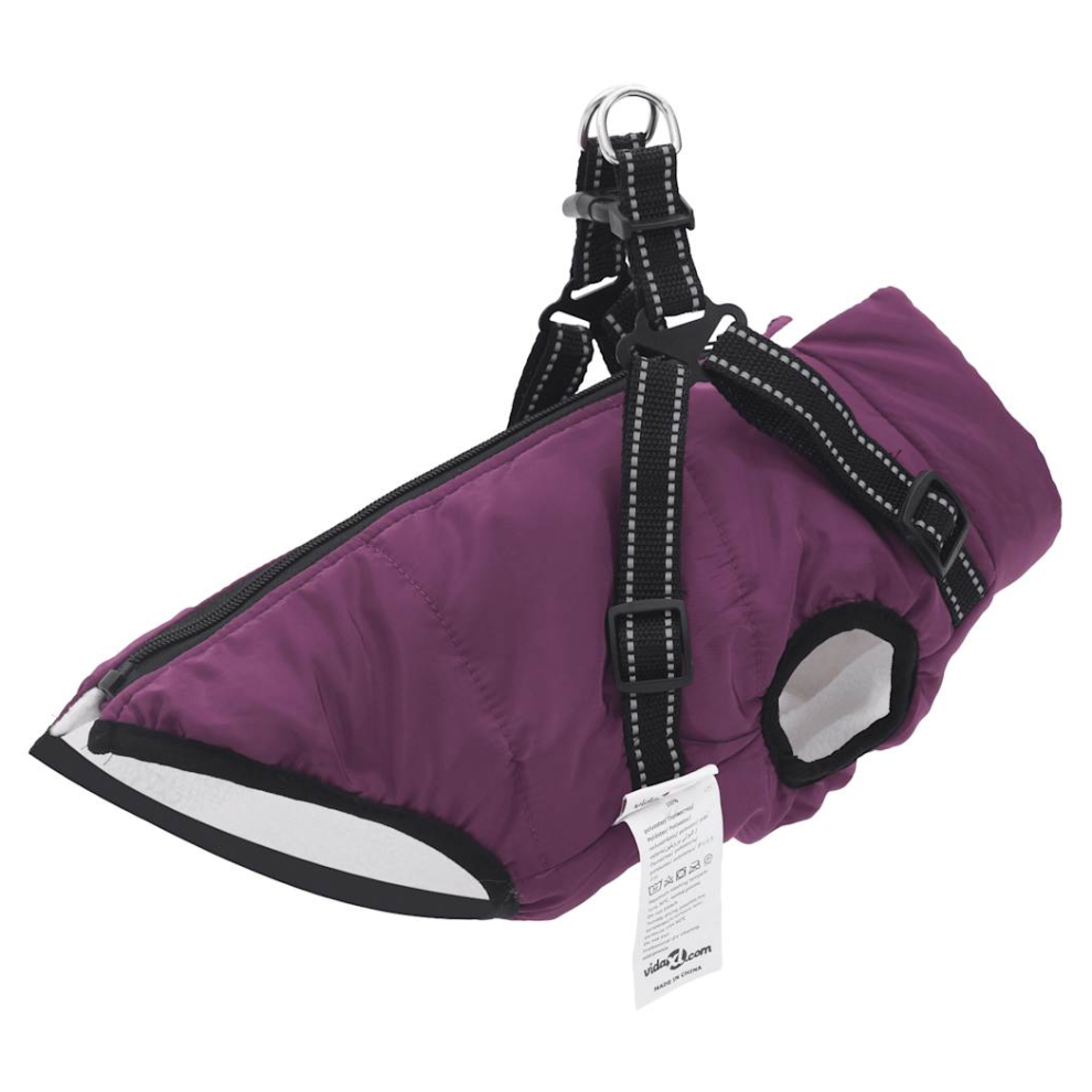 Vidaxl Dog Coat With Harness Waterproof Reflective Purple Xl