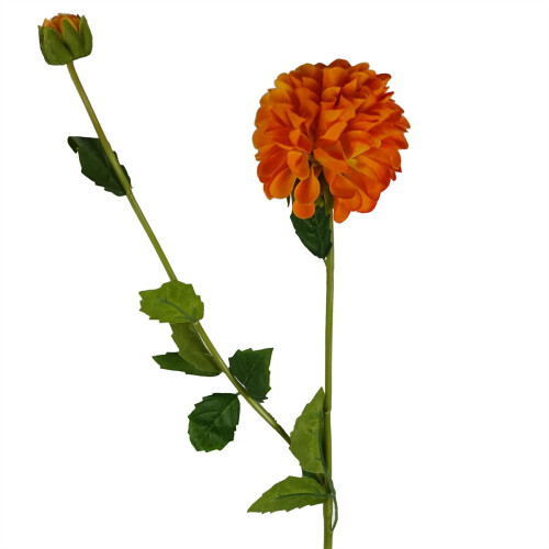 Leaf 75cm Artificial Dahlia PomPom Flowers Orange