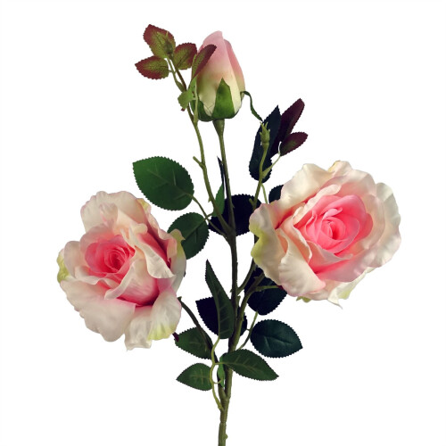 Leaf 80cm Artificial Pink Rose Stem - 3 flowers