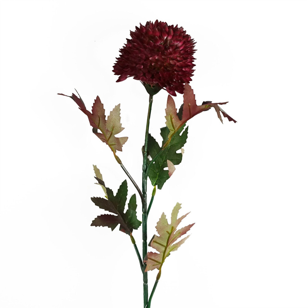 Leaf 70Cm Large Ball Dahlia Artificial Flower Stem Pink