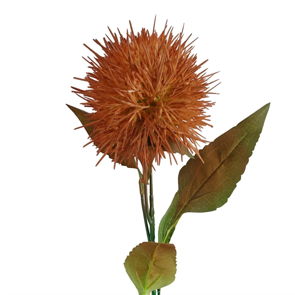 Leaf 70Cm Globe Thistle Ball Artificial Flower Stem Yellow