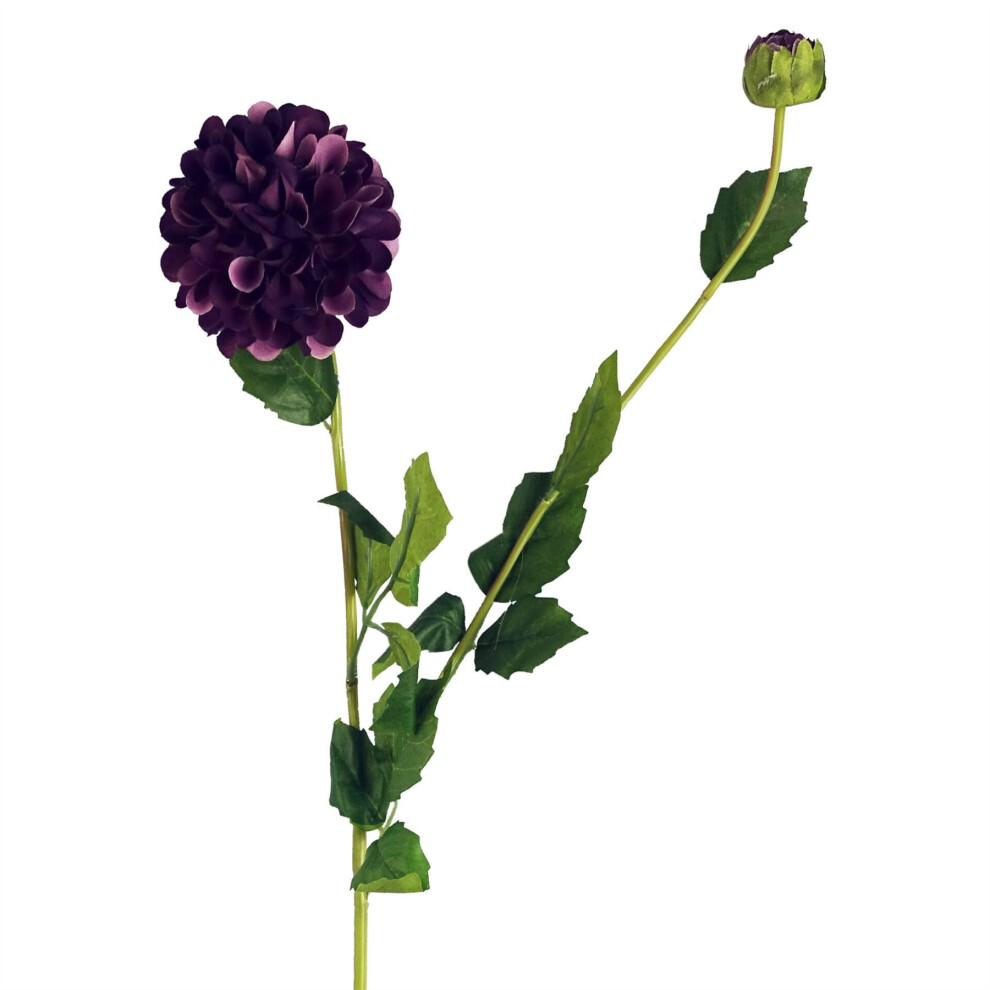 Leaf 75Cm Artificial Dahlia Pompom Flowers Purple