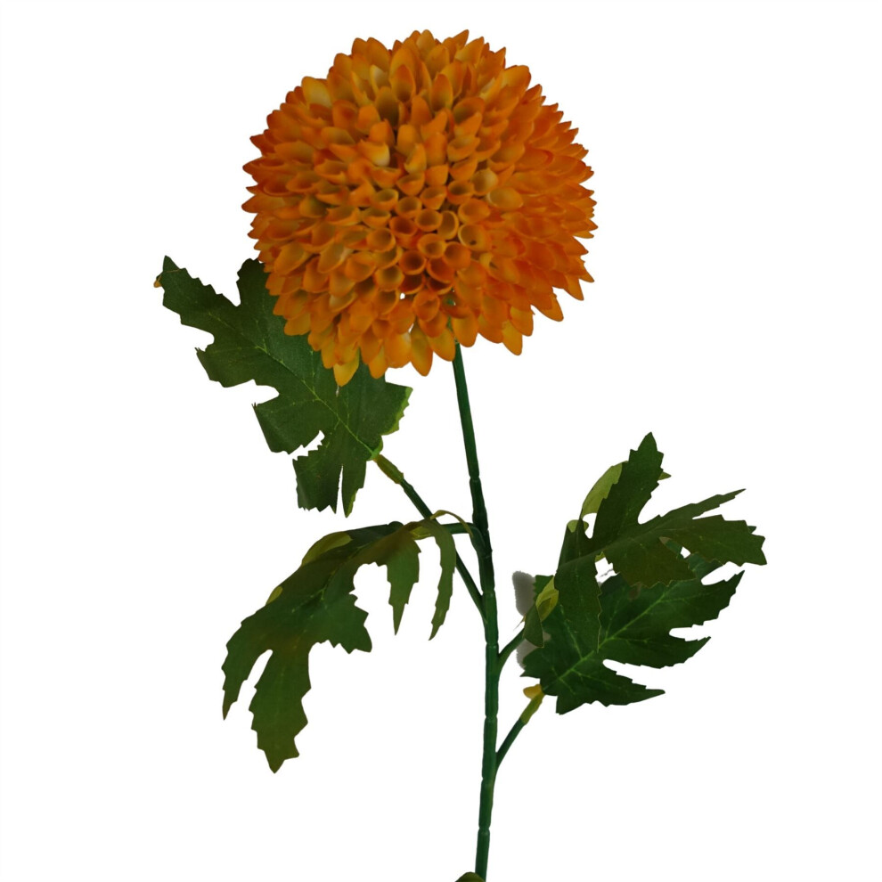 Leaf 70Cm Large Ball Dahlia Artificial Flower Stem Yellow