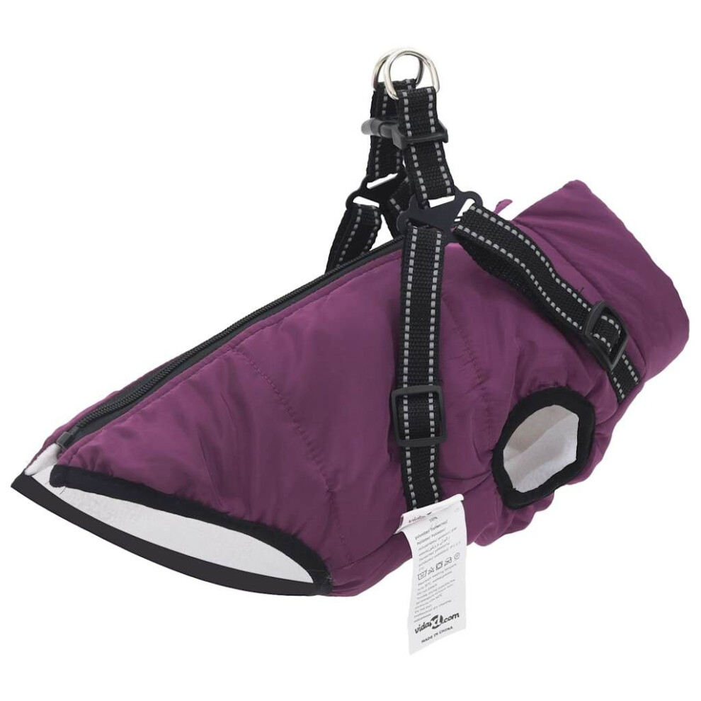 Vidaxl Dog Coat With Harness Waterproof Reflective Purple L