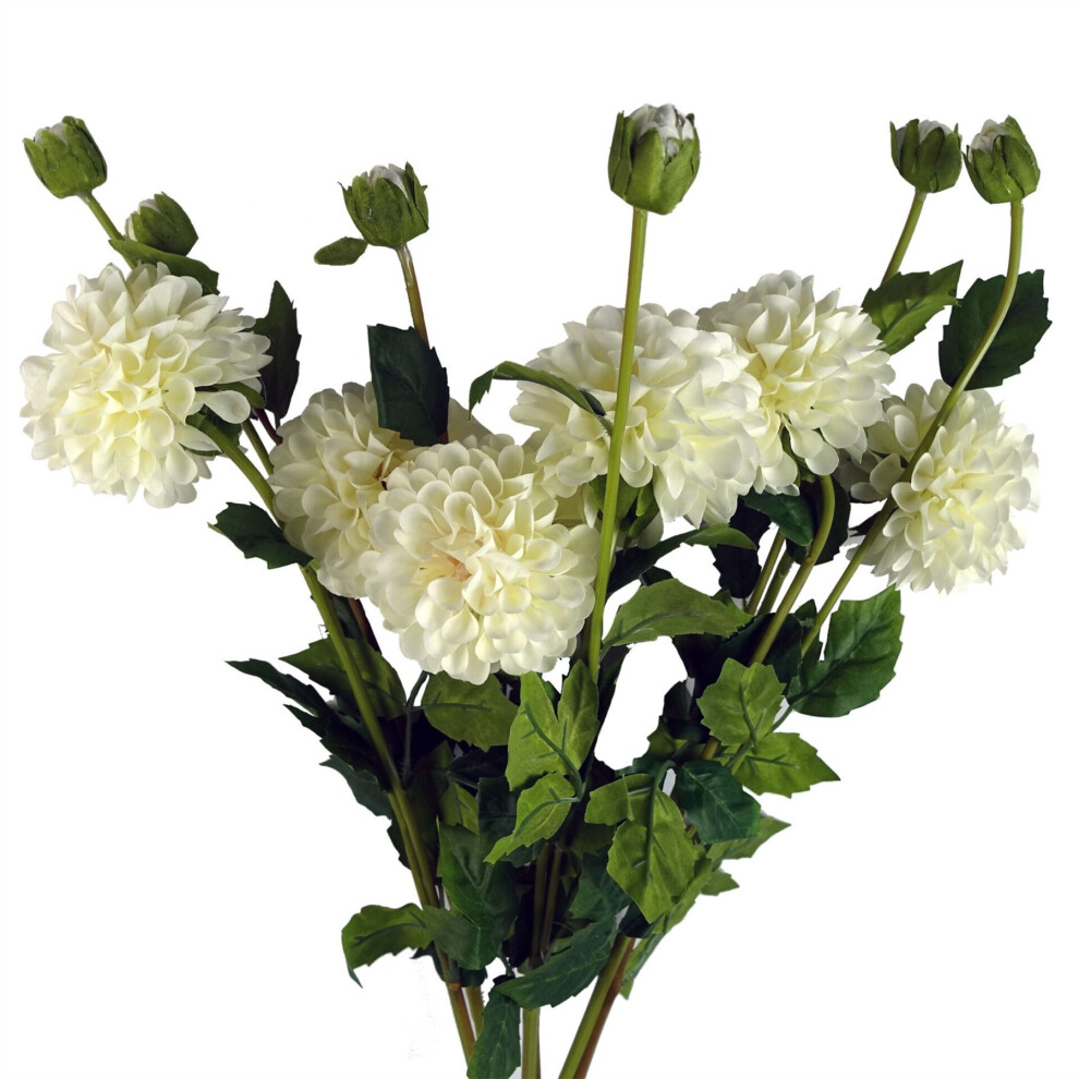 Leaf Pack Of 6 X 75Cm Artificial Dahlia Pompom Flower Stem Cream