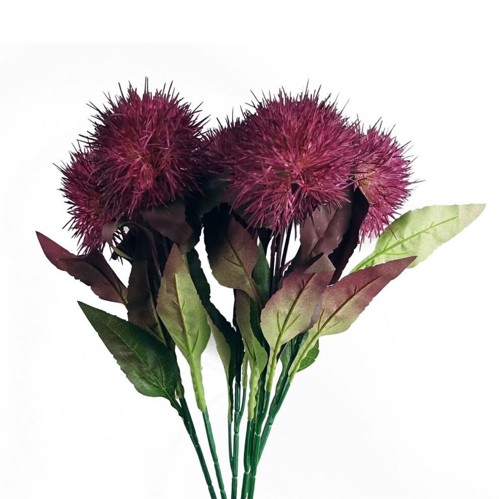 Leaf Pack Of 6 X 70Cm Globe Thistle Ball Artificial Flower Stem Purple