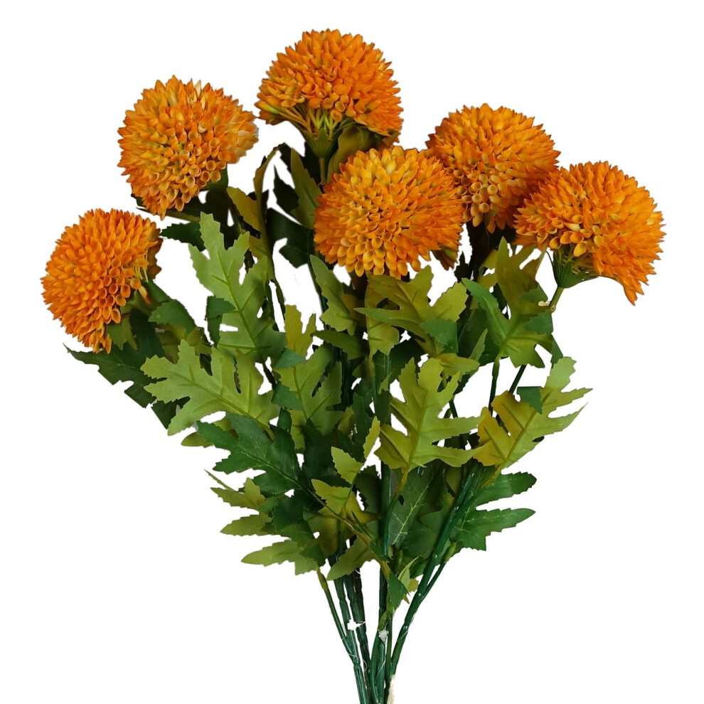 Leaf Pack Of 6 X 70Cm Large Ball Dahlia Artificial Flower Stem Yellow