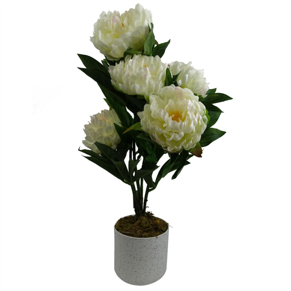 Leaf 55Cm Artificial Peony Plant White