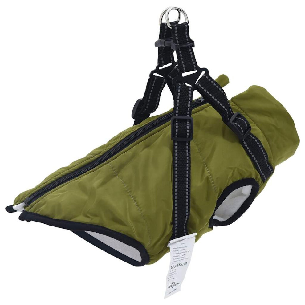 Vidaxl Dog Coat With Harness Waterproof Reflective Army Green M