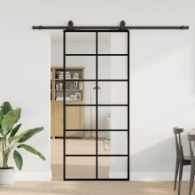 vidaXL Sliding Door with Hardware Set Black 90x205 cm ESG Glass