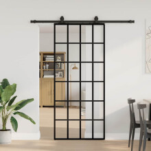 vidaXL Sliding Door with Hardware Set Black 90x205 cm ESG Glass