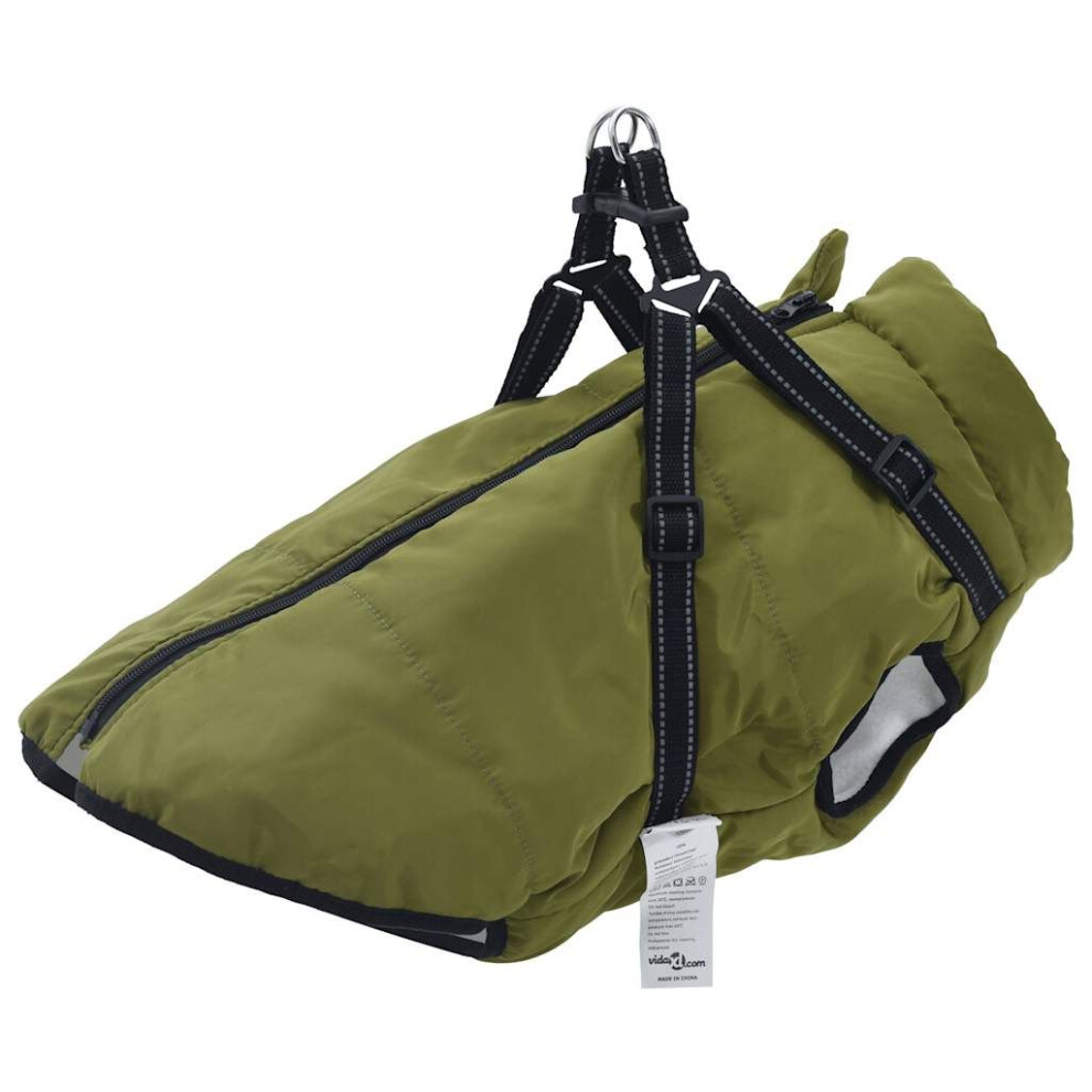 Vidaxl Dog Coat With Harness Waterproof Reflective Army Green Large