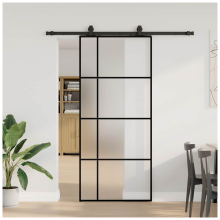 vidaXL Sliding Door with Hardware Set Black 90x205 cm ESG Glass